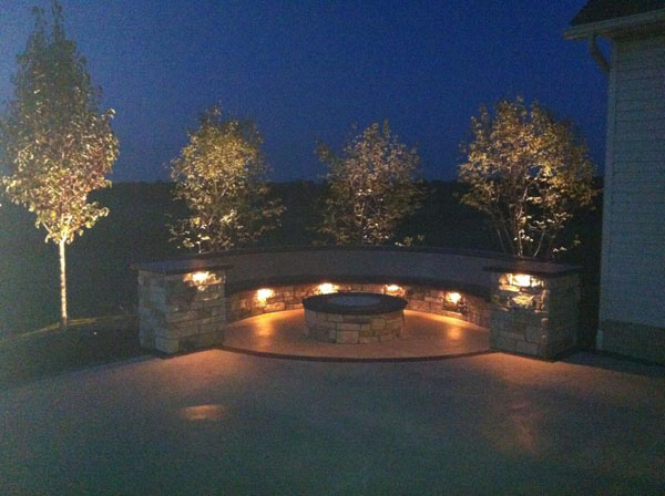 Curved Concrete Seatwall with Under Ledge Lighting